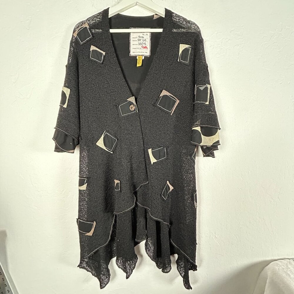 Staley Gretzinger Women's Small Black Art to Wear Asymmetric Cardigan Patchwork